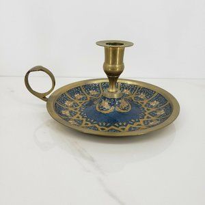 Vintage Brass Handpainted Candle Holder
